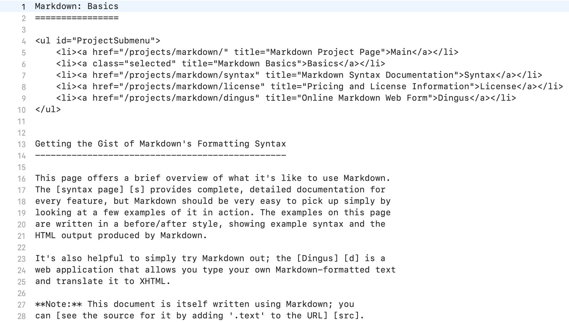 Markdown code